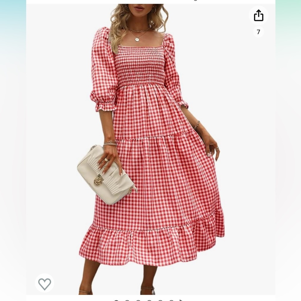 Red/White Gingham dress. Smocked top. Size Small.